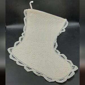 Vintage Battenburg Lace Victorian Christmas Hanging Stocking White